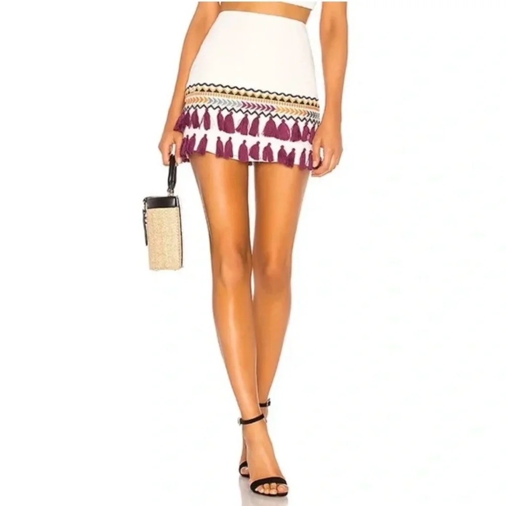 Tularosa Millie Ivory Mini Skirt with Purple Tassel Trim size Medium - Picture 7 of 7